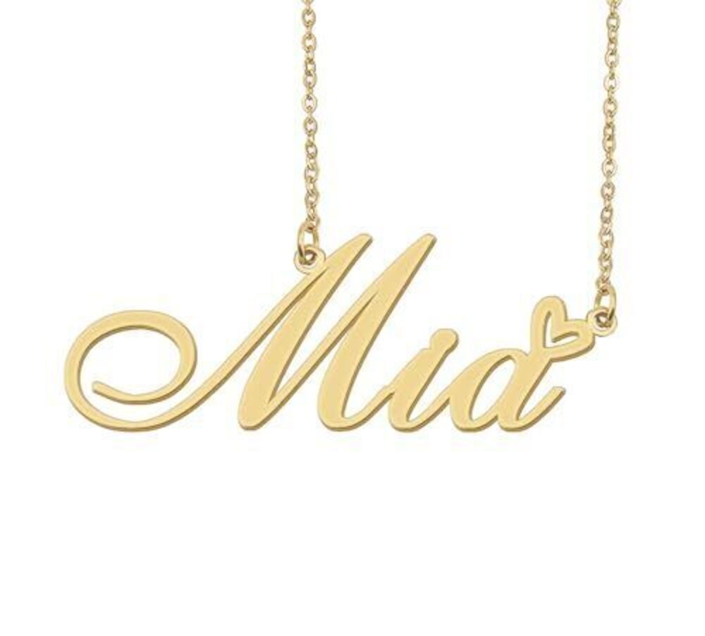 9775 Mia Name Necklace Heart Charm Pendant 18k Gold Plated Stainless Steel